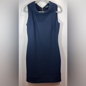 LAUREN RALPH LAUREN Women’s Navy‎ Blue Cowl Neck A Line Midi Dress Size 10